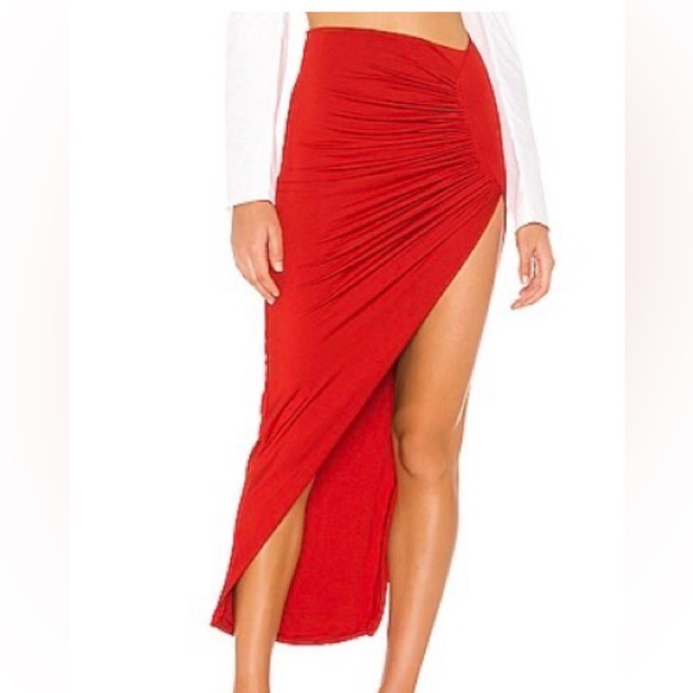 superdown Red High-Low Ruched Wrap Skirt